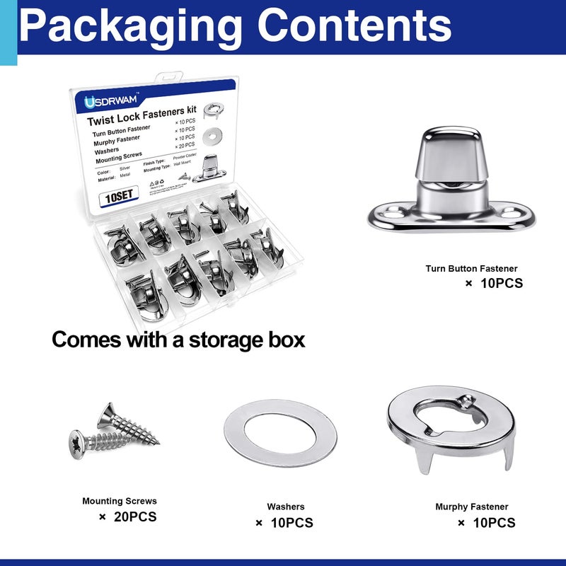 Usdrwam 10 Set Twist Lock Fasteners with Turn Button Fasteners Eyelet Screws for RVs Marine Boats Canvas Fastener Turn Buttons - Image 4